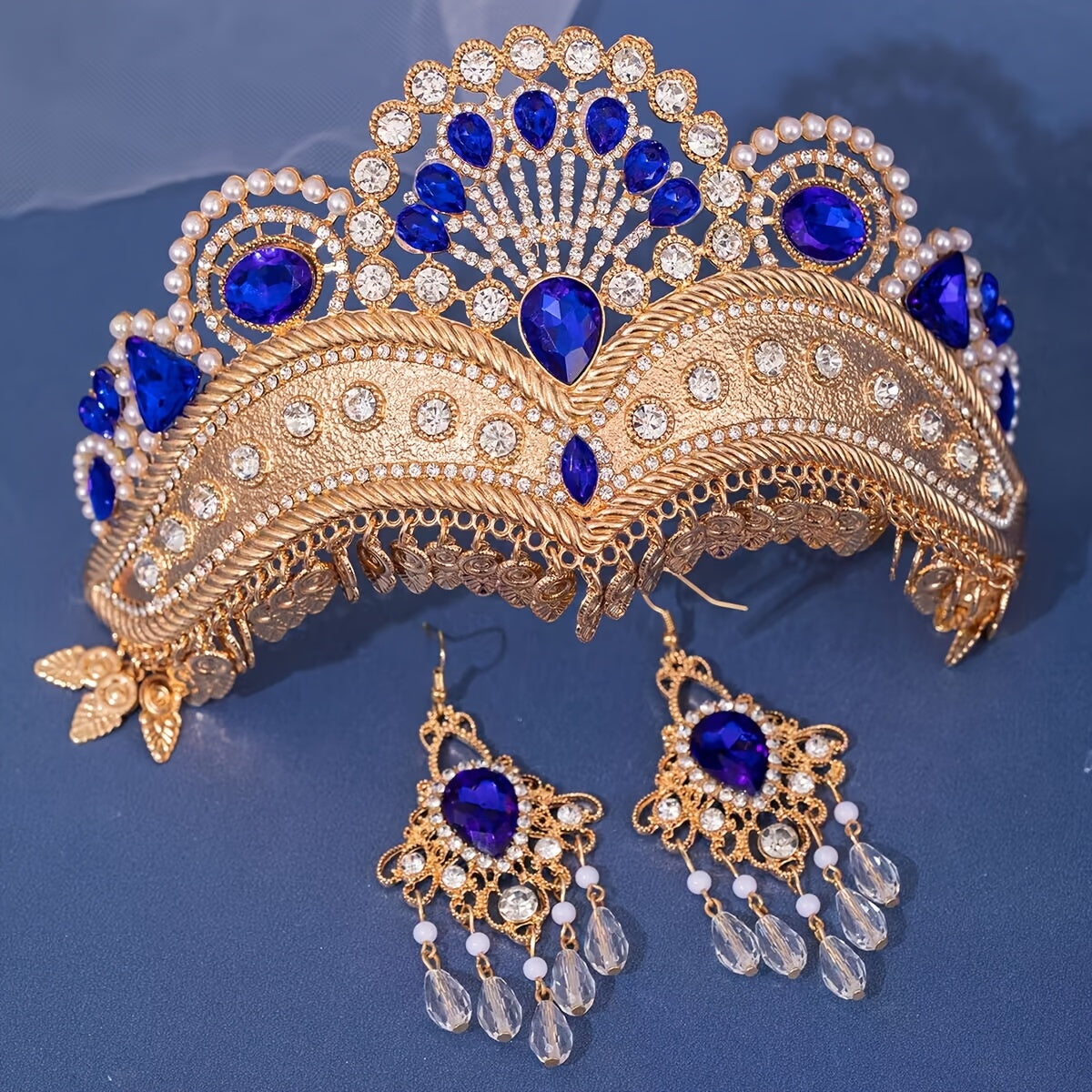 Nikoh tiarasi va sirg'alar to'plami Barok uslubi Rhinestone Zink alloy to'y aksessuarlari