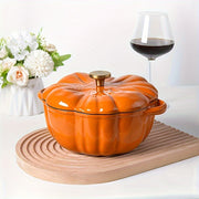 Enamel Cast Iron Pumpkin Pot for Soups and Casseroles Induction Compatible