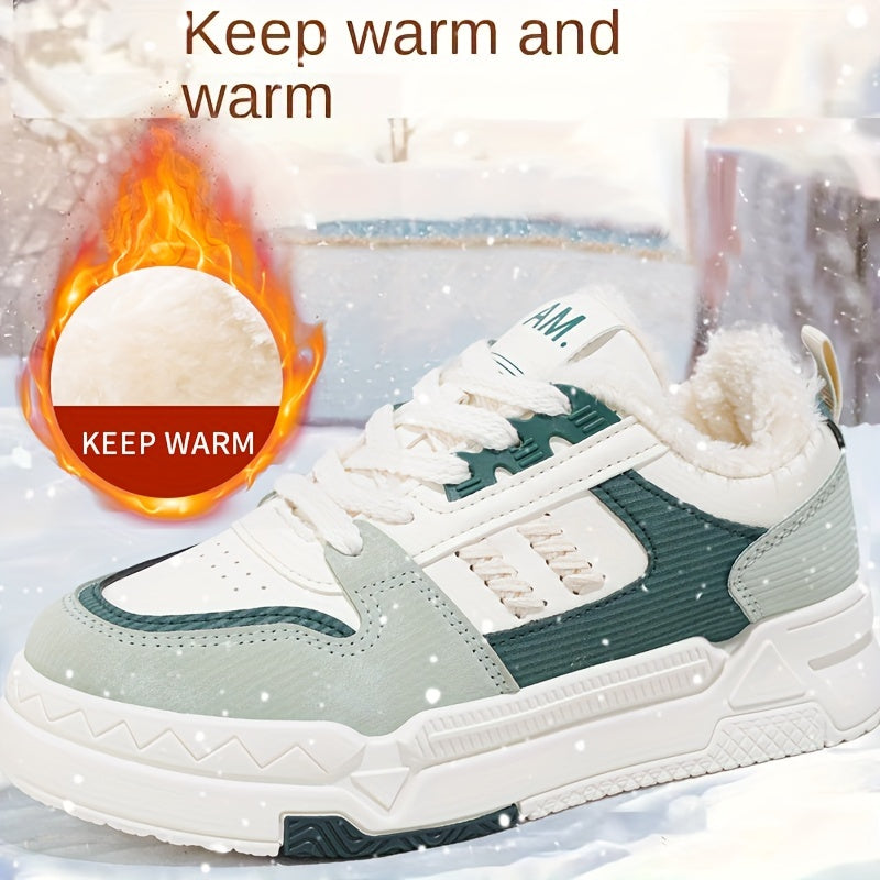 Women's Colorblock Fluffy Sneakers Lace Up Platform Warm Winter Skate Shoes