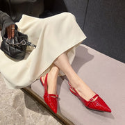 Женские туфли-лодочки из однотонной кожи с заостренным носком