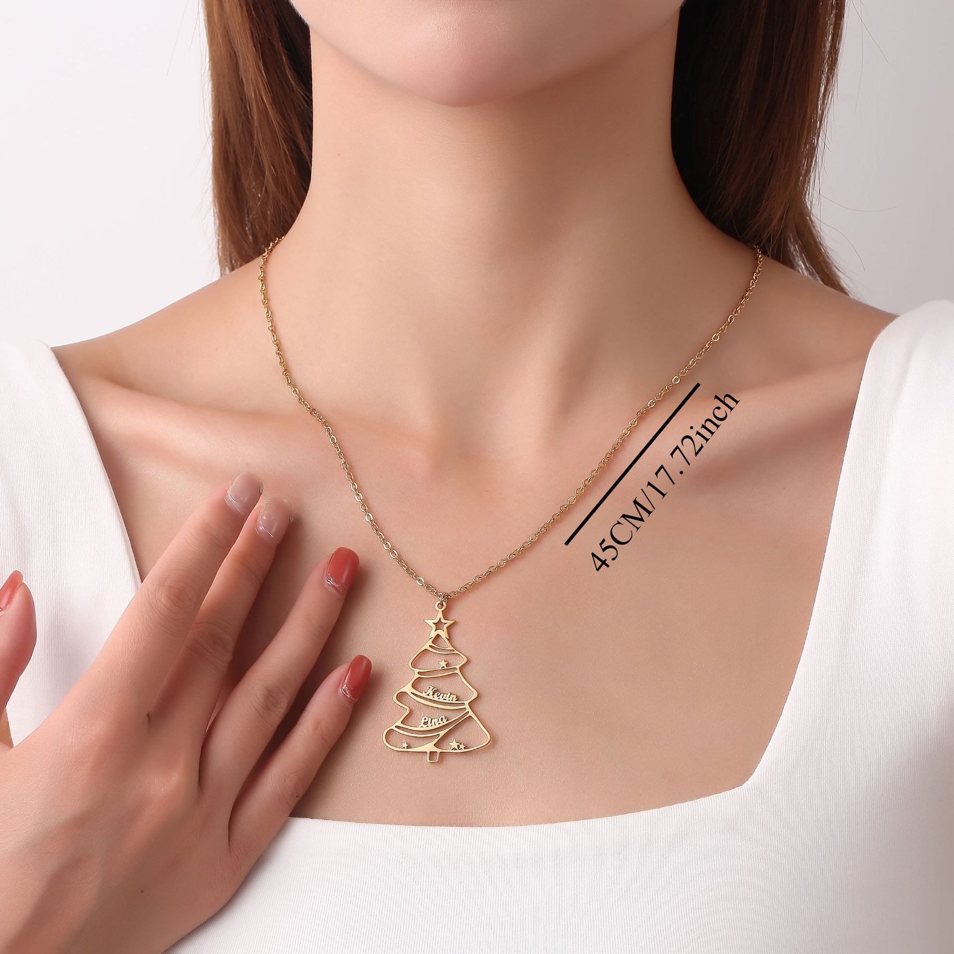 Collar de cadena con colgante de árbol de Navidad de acero inoxidable para mujeres y niñas regalo navideño