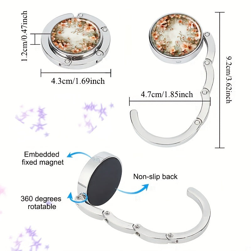 Gancho para bolso con diseño floral de flor de durazno, plegable, elegante, de metal, para mesa