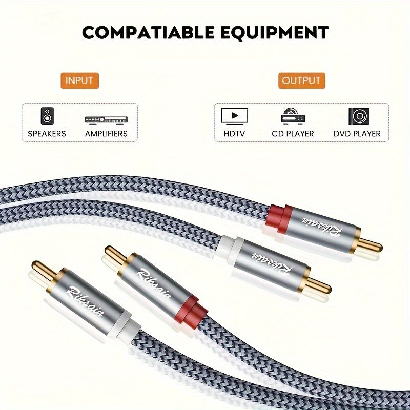 Gold-Plated RCA Male to Male Audio Cable Nylon Braided High-Fidelity Lossless Music Transmission for Home Theater Speakers