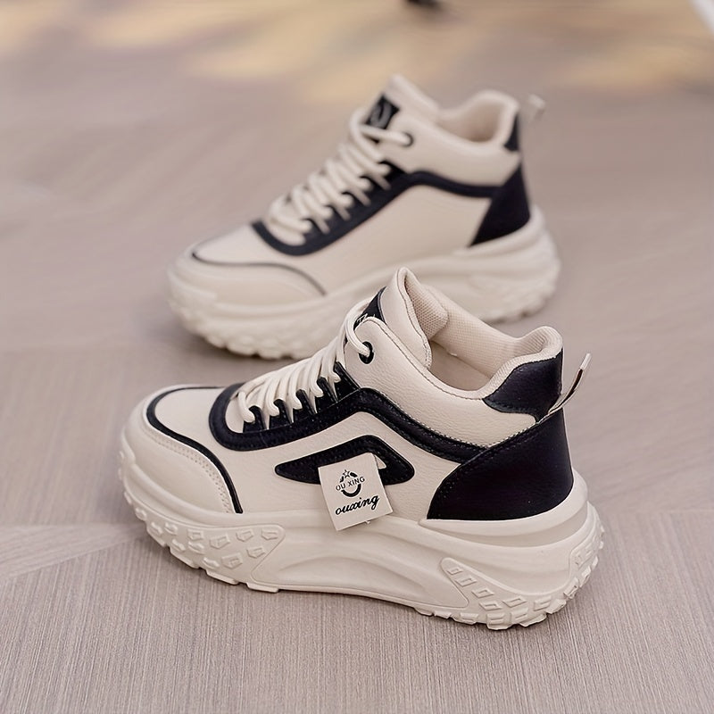 Women High-Top Sneakers Solid Color Casual Shoes All-Season Man-Made