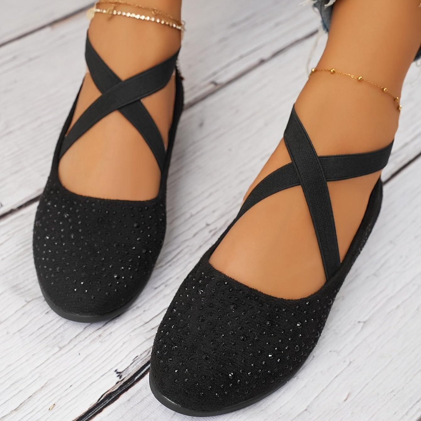 Women's Rhinestone Pattern Slip-On Wedge Shoes Light Comfortable