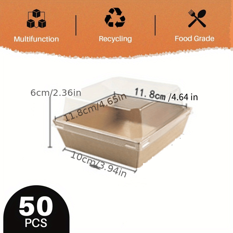 Peshana, sendvich, pechenelar uchun 50 ta shaffof qopqog'li qog'oz charcuterie qutilari