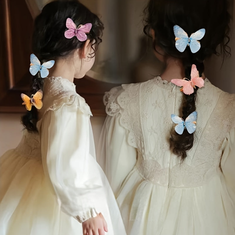 Kids Butterfly Hair Clips Set with Rhinestones Gradient Colors for Girls