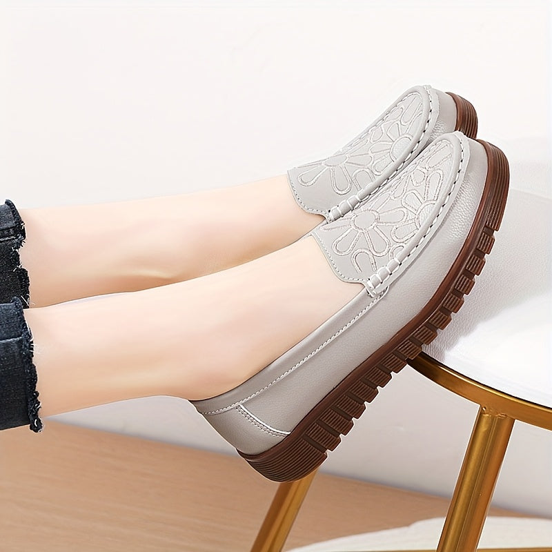 Women's Faux Leather Slip-On Loafers Non-Slip Flat Shoes Black All-Season