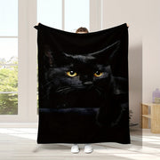 Cozy Flannel Blanket for Cat Lovers Black Cat Digital Print Soft Warm Gift