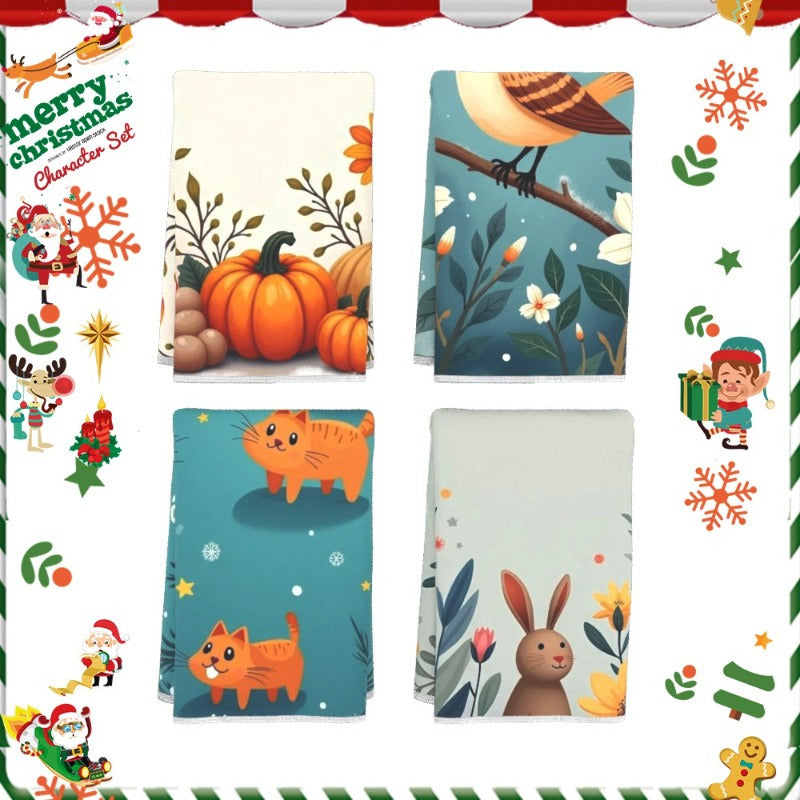 Juego de cuatro toallas de té navideñas 18x66cm decoración suave para cocina regalo