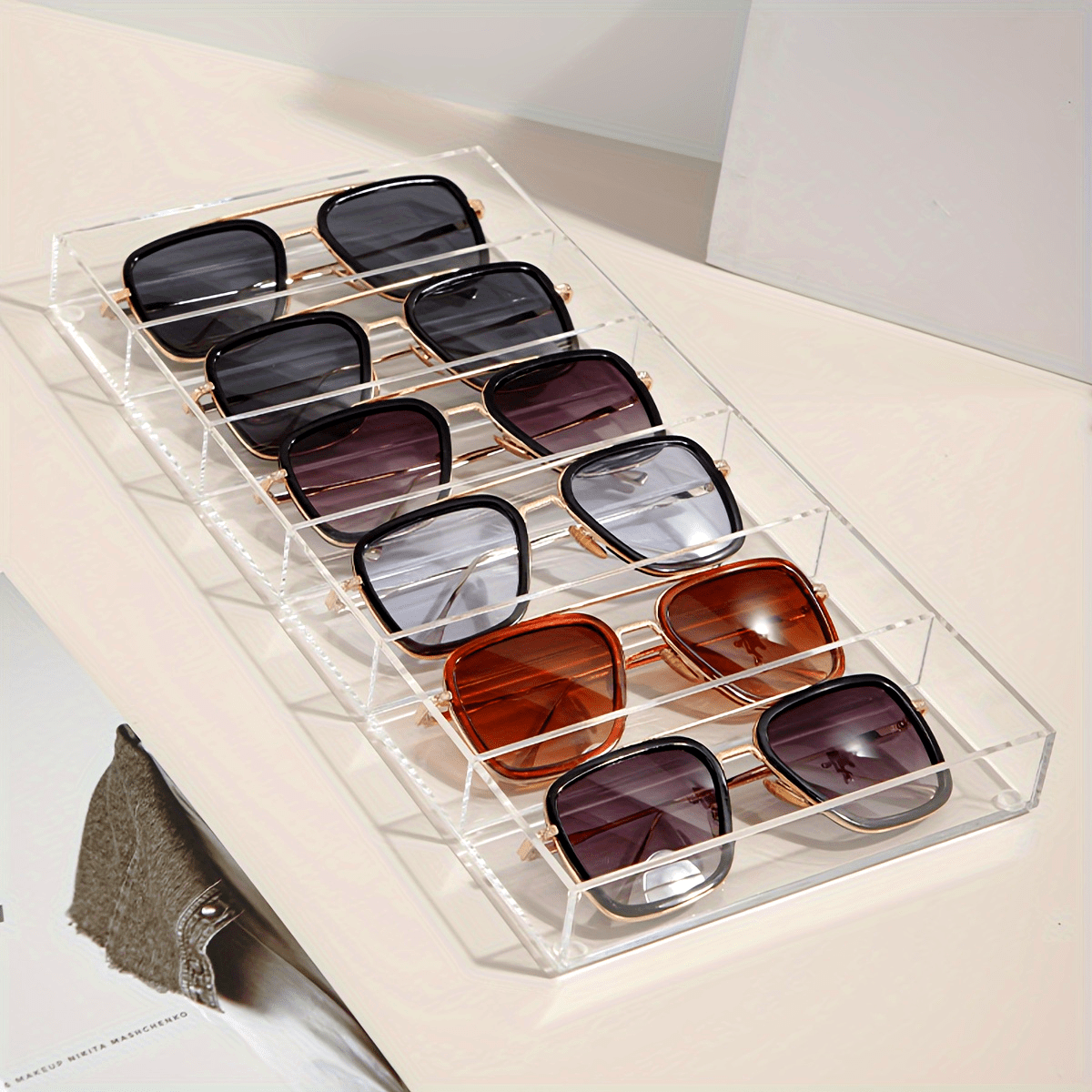 Organizador de gafas de acrílico para 6 pares de gafas, caja de almacenamiento para mujeres