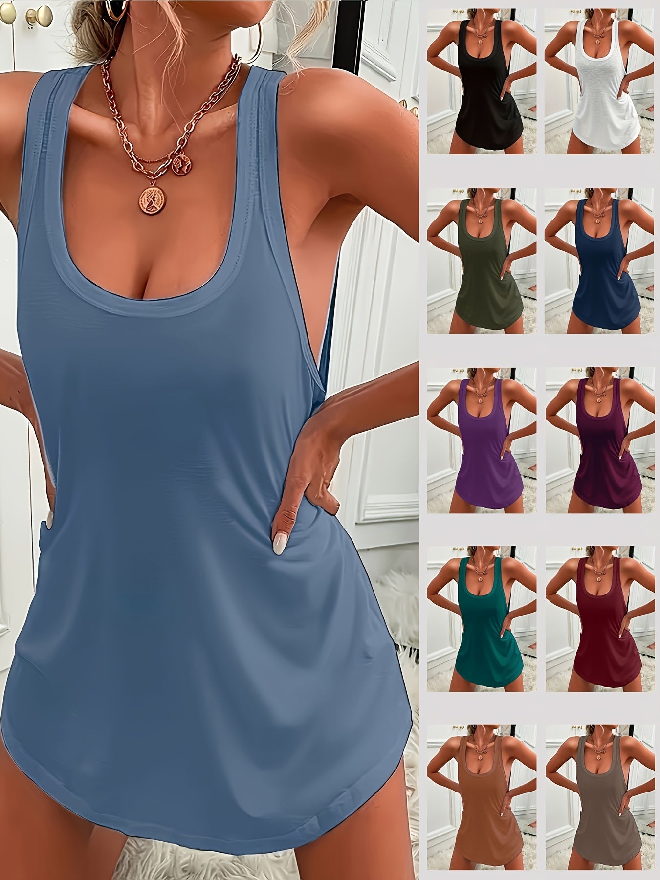 Women's Sleeveless Sleep Dress with Curved Hem Polyester Nightgown for All Seasons