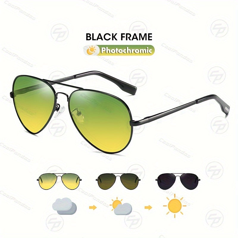 Pilot Sunglasses with Polarized Photochromic Lenses for Day and Night Driving