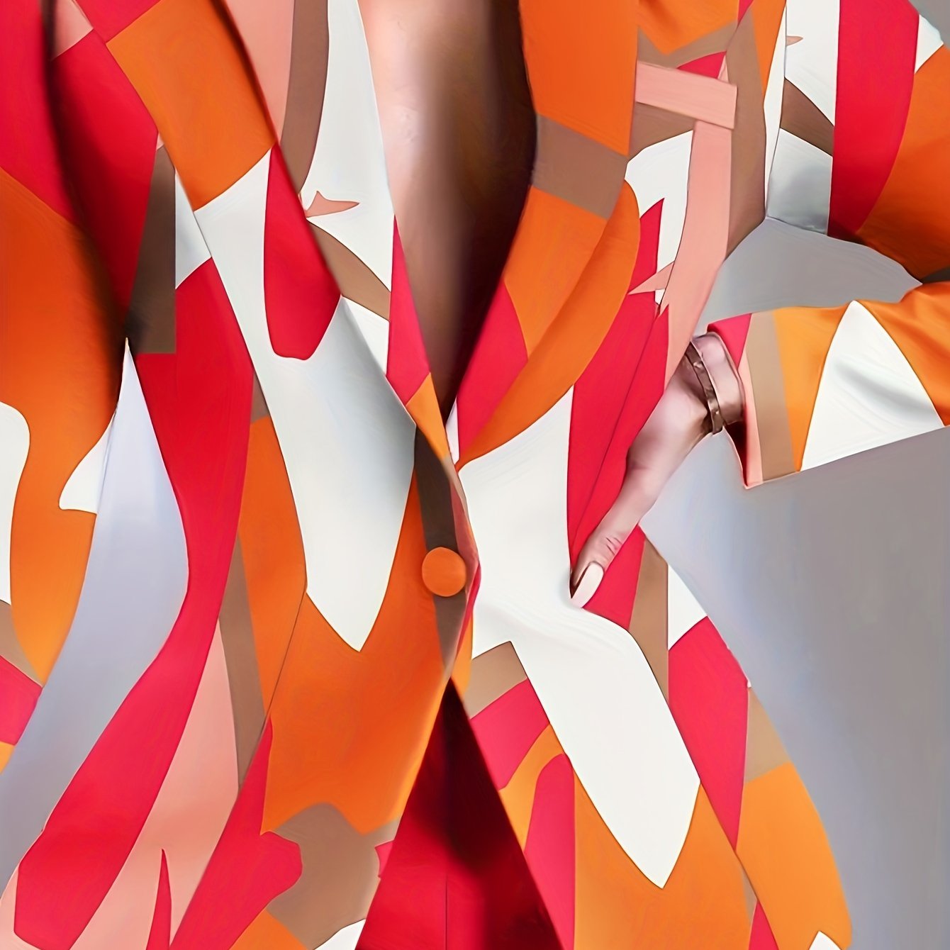 Plus Size Women's Geometric Print Blazer Slim Fit Tuxedo Jacket for Casual and Office