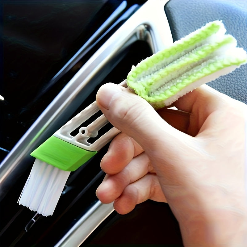 Dual-Head Interior and Vent Cleaner Brush Green White Plastic Car Dusting Tool