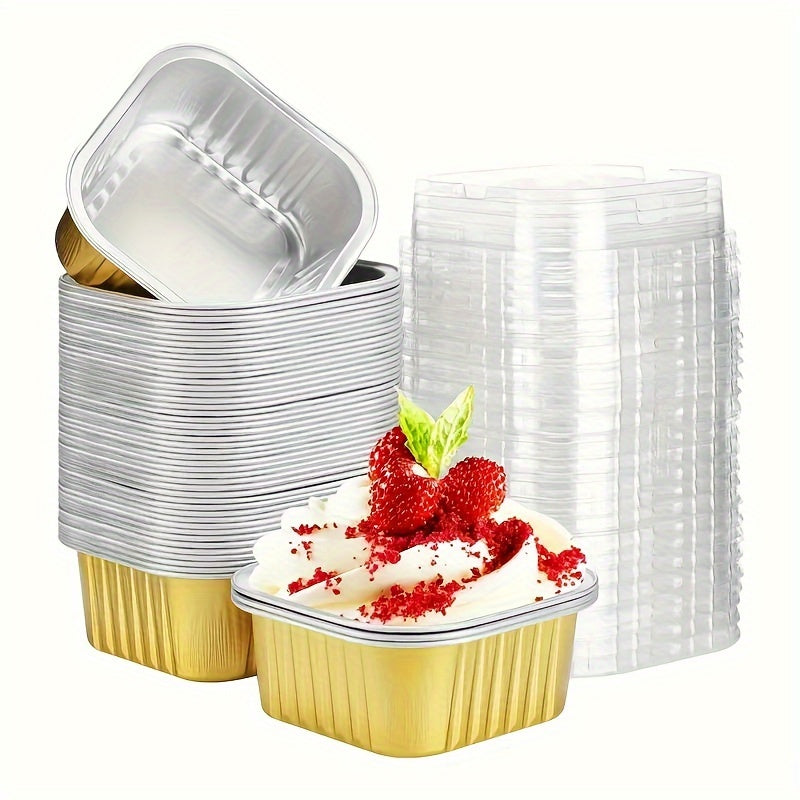 50-Pack 5oz Aluminum Foil Baking Cups with Lids for Cupcakes Muffins Pies