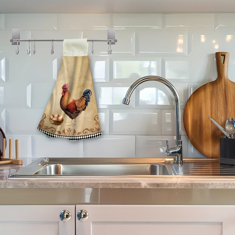 Microfiber Kitchen Towels Set of 2 Vintage Chicken Design Animal Themed Cloths with Loop