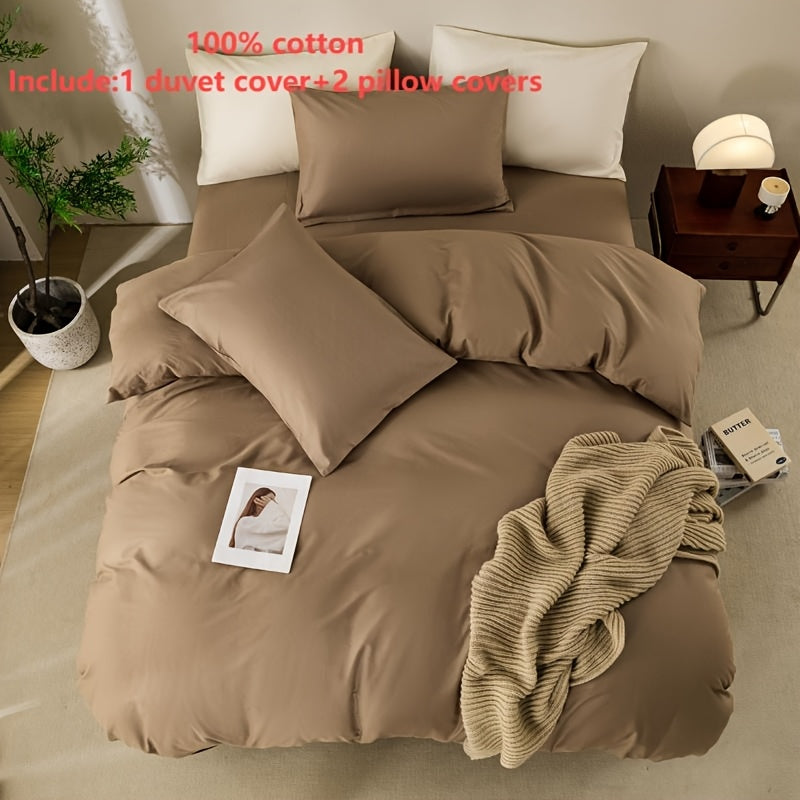 Solid Color Cotton Bedding Set with Duvet Cover and Pillowcases for Home and Hotel