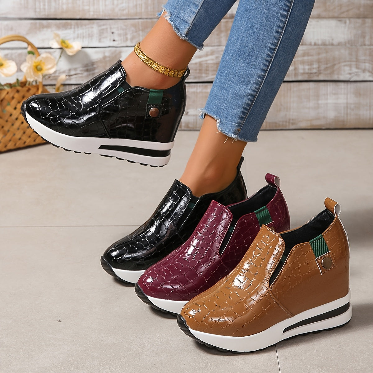 Women’s Casual Slip-On Sneakers Faux Low-Top Walking Shoes Rubber Sole
