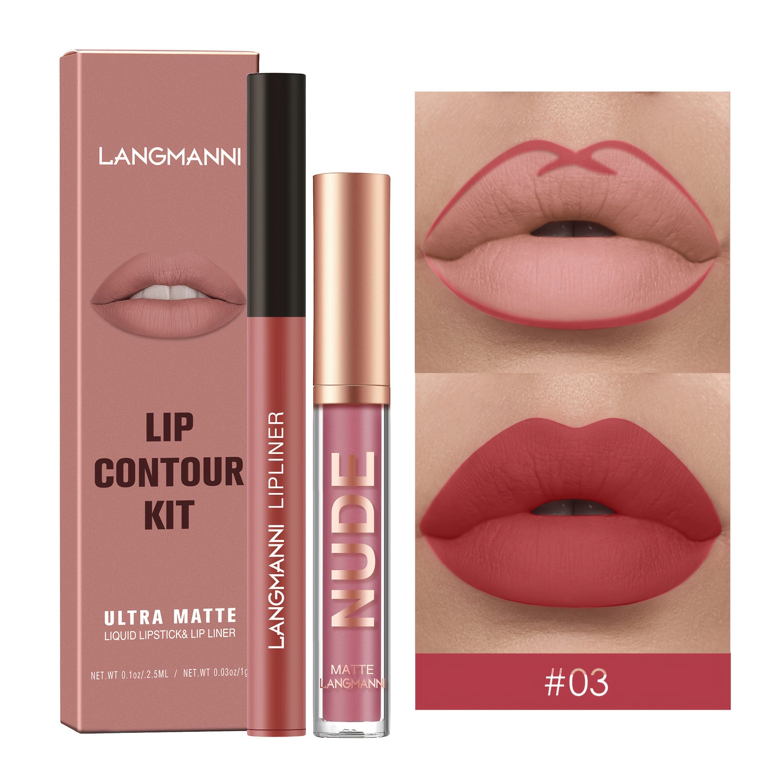 Women's Lip Liner and Lip Gloss Combo Set, Nude Pink 2-Piece