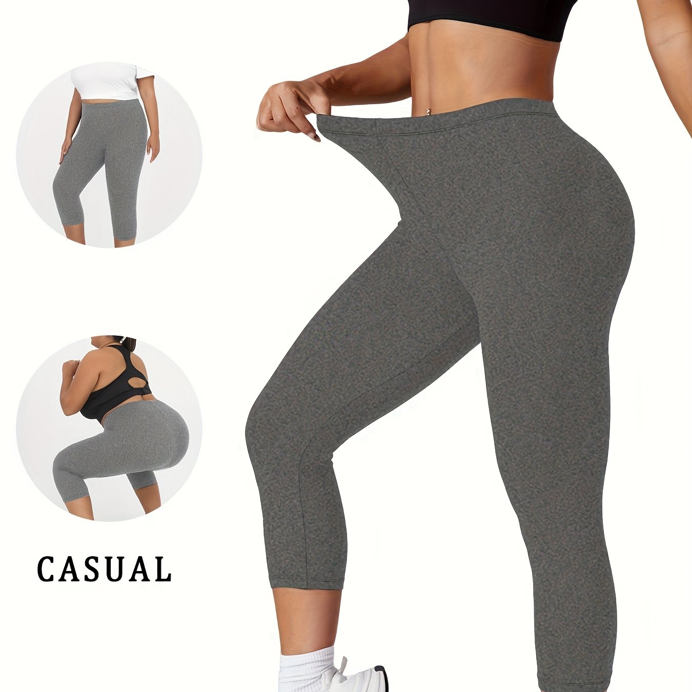 Plus Size Women's Soft Capri Pants Yoga Workout Athletic Leggings