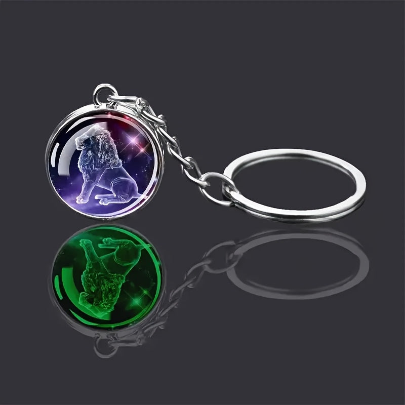 Starry Sky Glass Ball Car Keychain Zodiac Sign Auto Accessory Gift