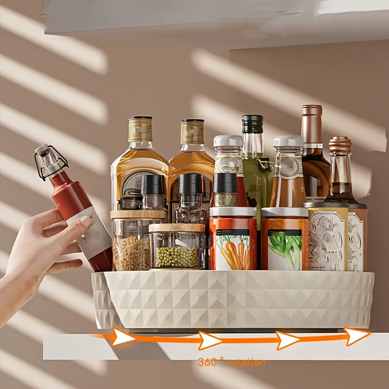 Spinning Spice Rack Organizer with 360° Rotation, Kitchen Storage, Plastic Tray