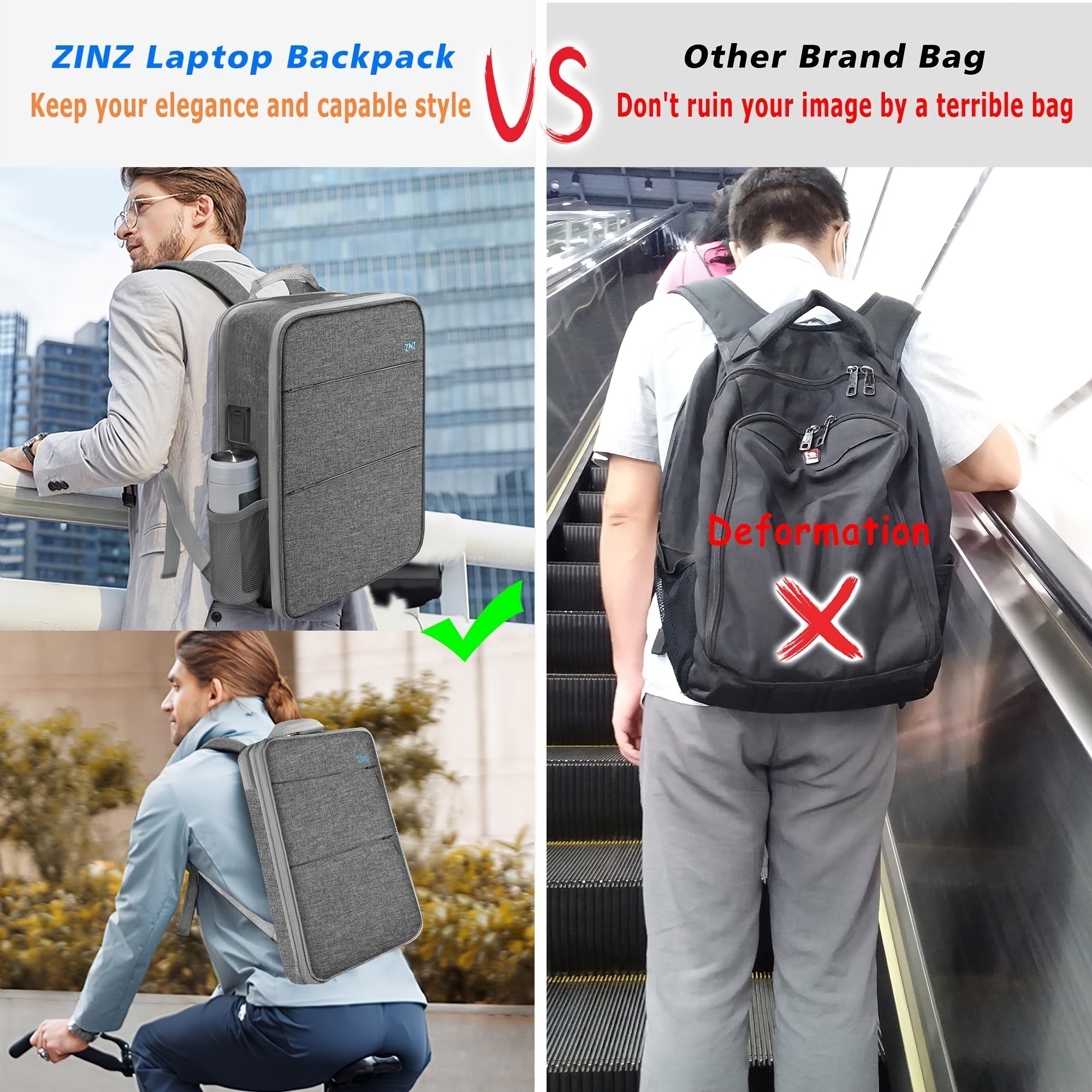 Ultra-Slim Spill-Resistant Laptop Backpack for 35.56-40.64cm MacBooks and Laptops Gray
