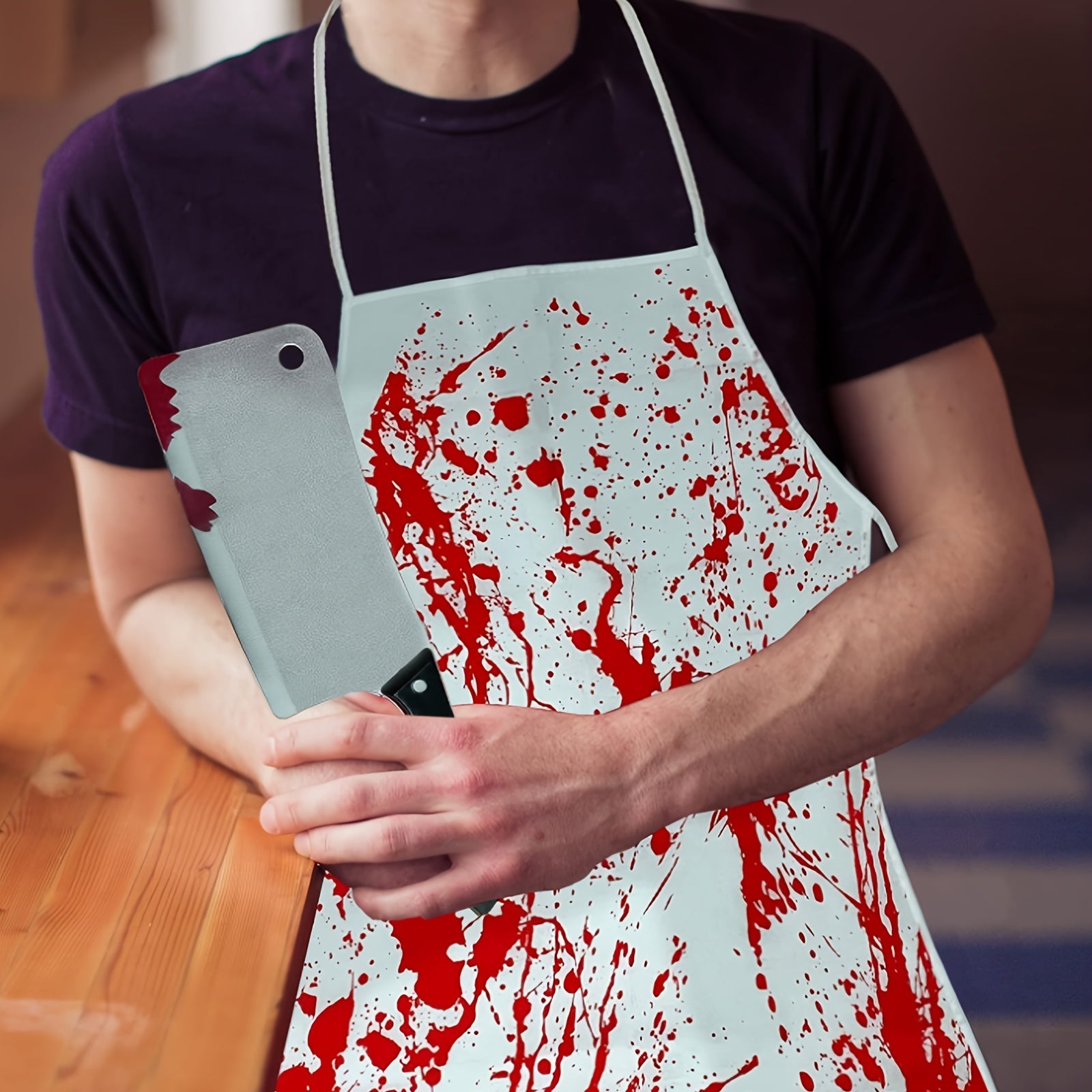 Unisex Halloween Knife Hair Band and Bloody Apron Costume Set for Adults