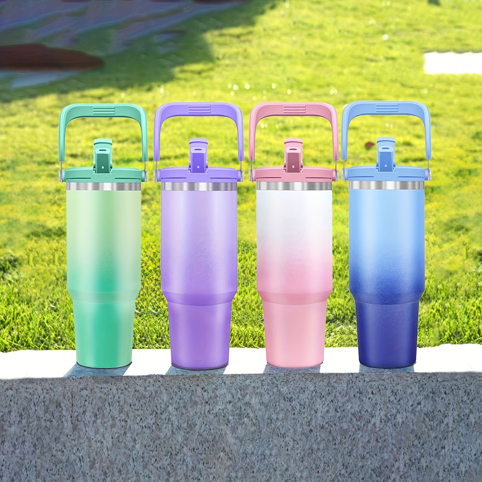 40oz Izolyatsiyalangan zanglamaydigan po'latdan yasalgan tumbler, tutqichli qopqoq va burilishli quvurlar bilan