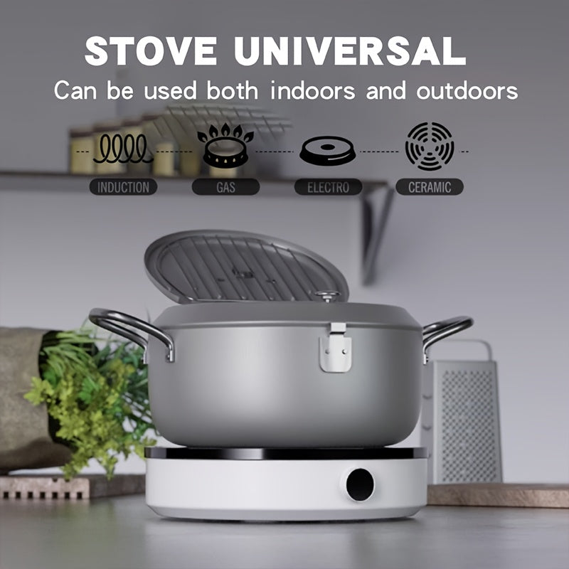 Stainless Steel Deep Fryer with Temperature Gauge and Splash Prevention for Gas and Induction