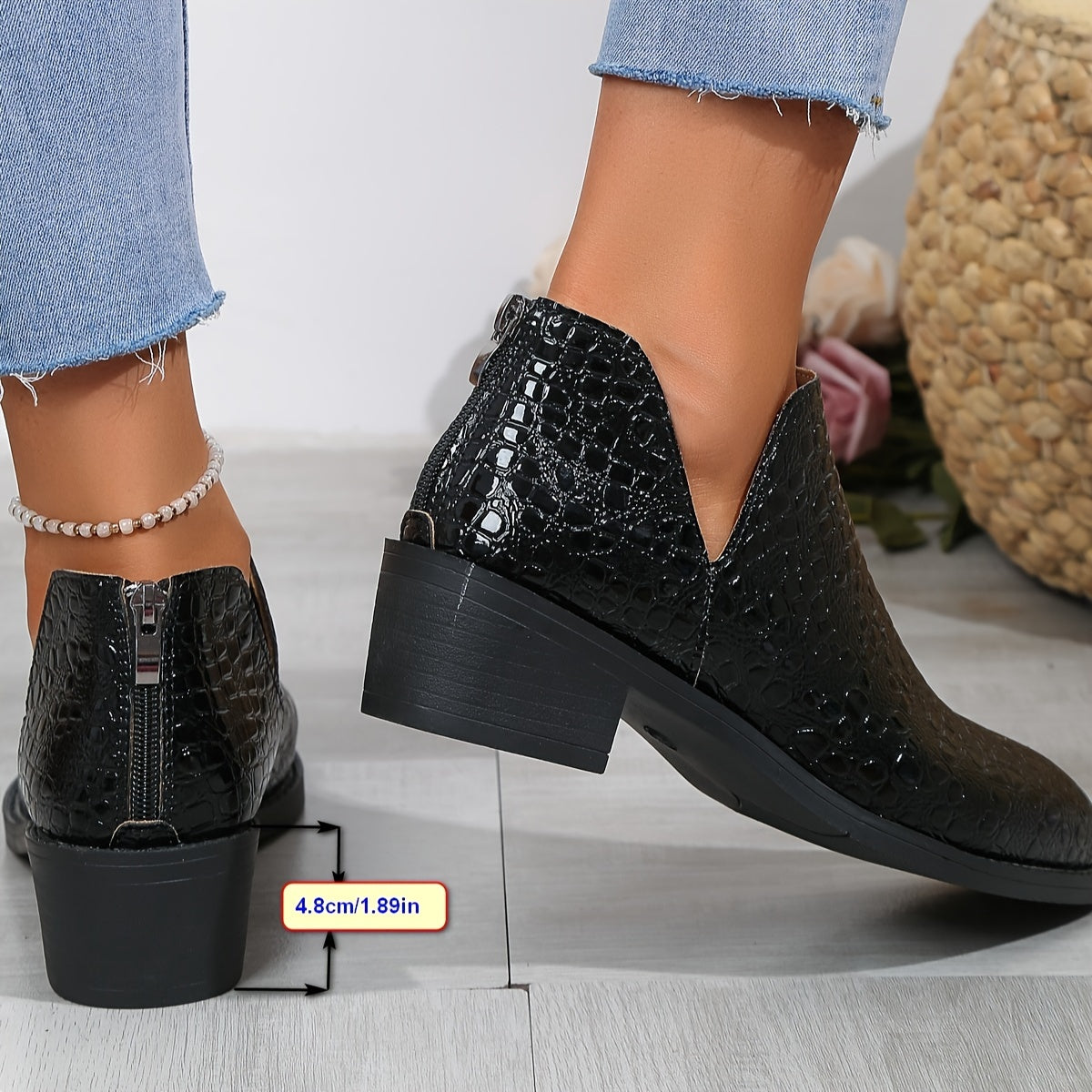 Women's Chunky Heel Ankle Boots Synthetic Back Zipper Non-Slip All-Season Dress