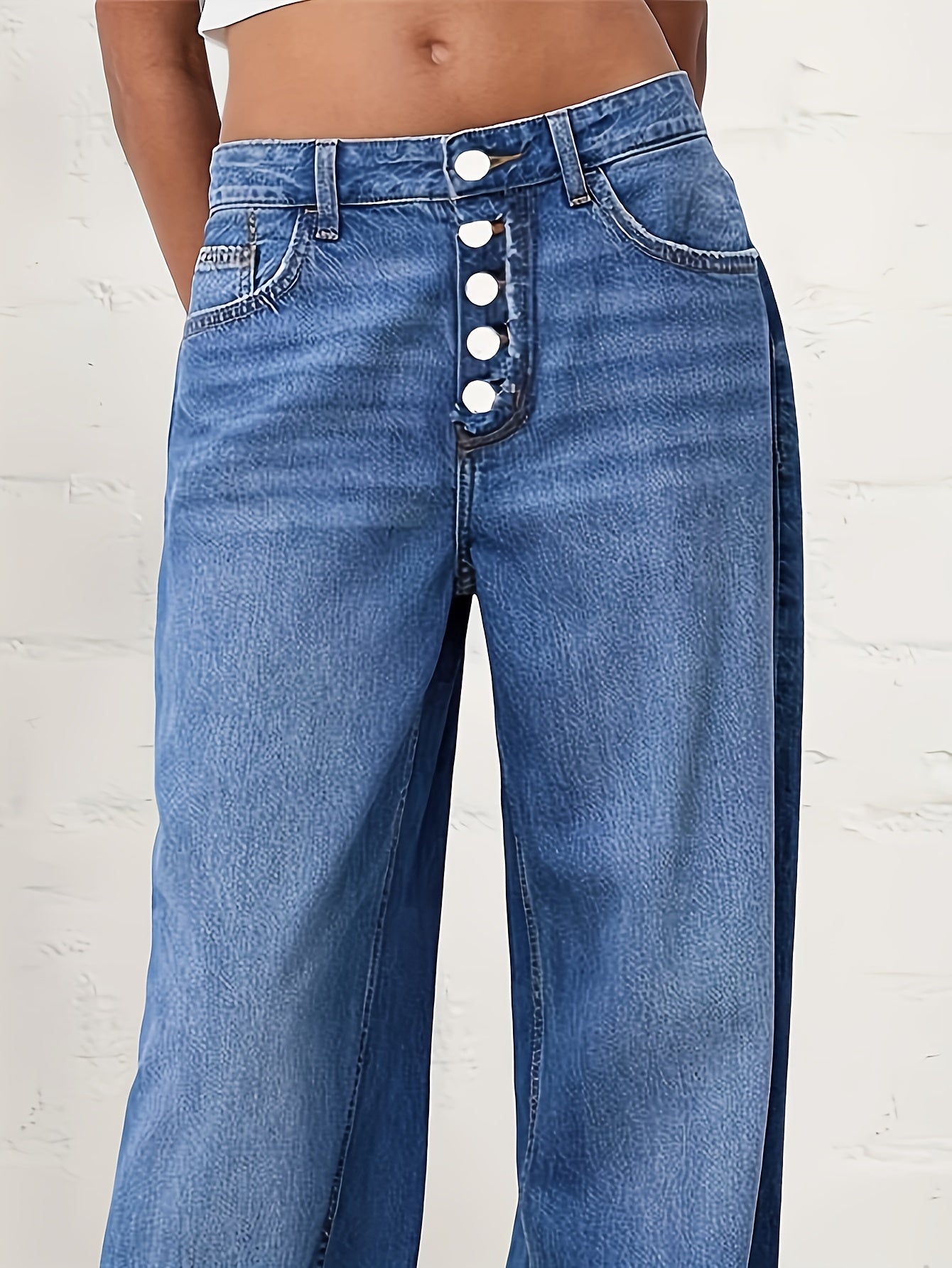Women's Plus Size High-Waisted Wide Leg Jeans Casual Stretch Denim All-Season