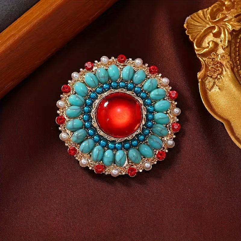 Turkuaz Kristal Boho Uslubidagi Brosh - Kiyim Aksessuari