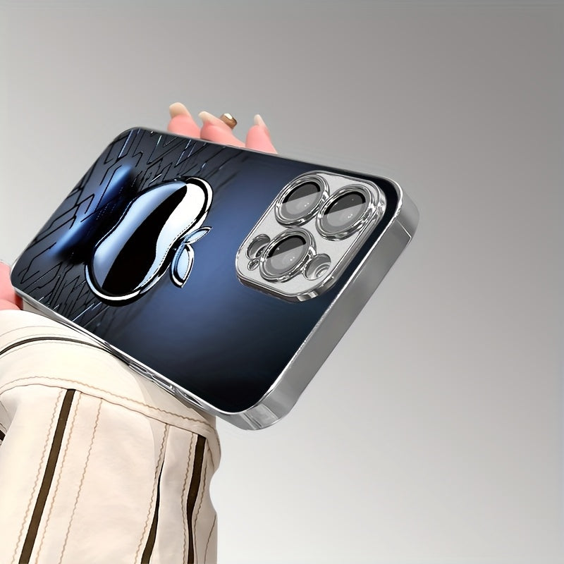 Reflective Blue Metal Texture Phone Case with Lens Protection for iPhone Models