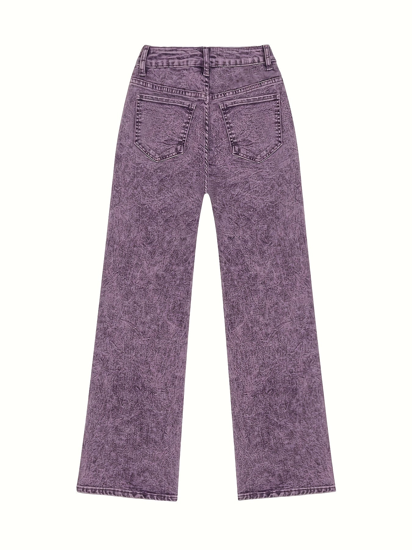 Jeans de mezclilla elástica de talla grande para mujer, de tiro alto y pierna recta, color morado