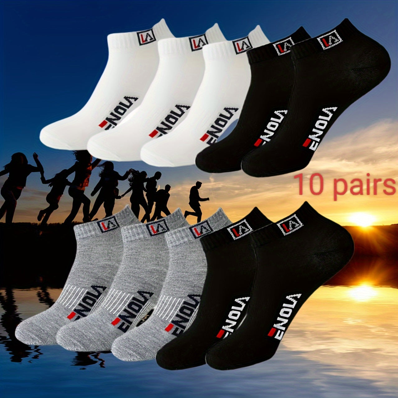 Men's Casual Ankle Socks 10 Pairs Alphabet Pattern Polyester Spandex Black White Grey