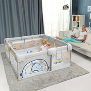 Children's Play Fence with Doors and Pull Rings Indoor Outdoor Safety Guardrail with Anti-slip Bases