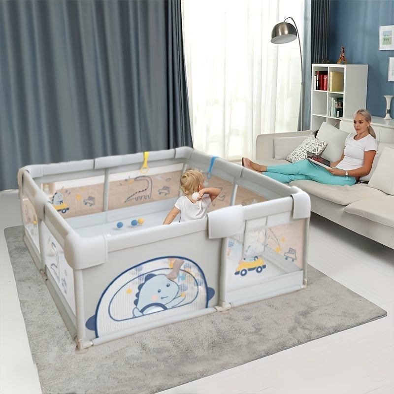 Children's Play Fence with Doors and Pull Rings Indoor Outdoor Safety Guardrail with Anti-slip Bases