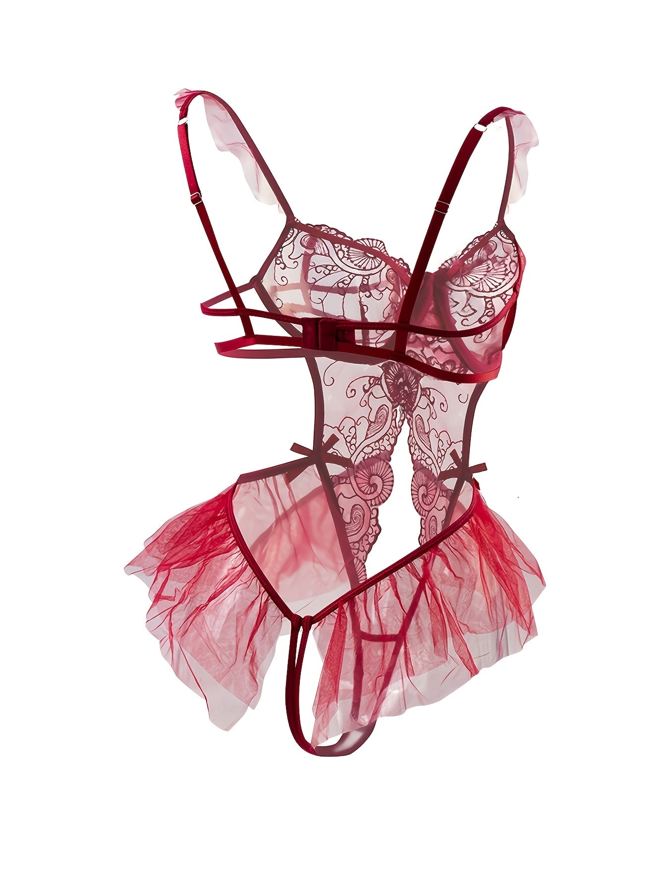 Women's Lingerie Body Suit with Embroidery Bow Hollow Design and Steel Ring Set