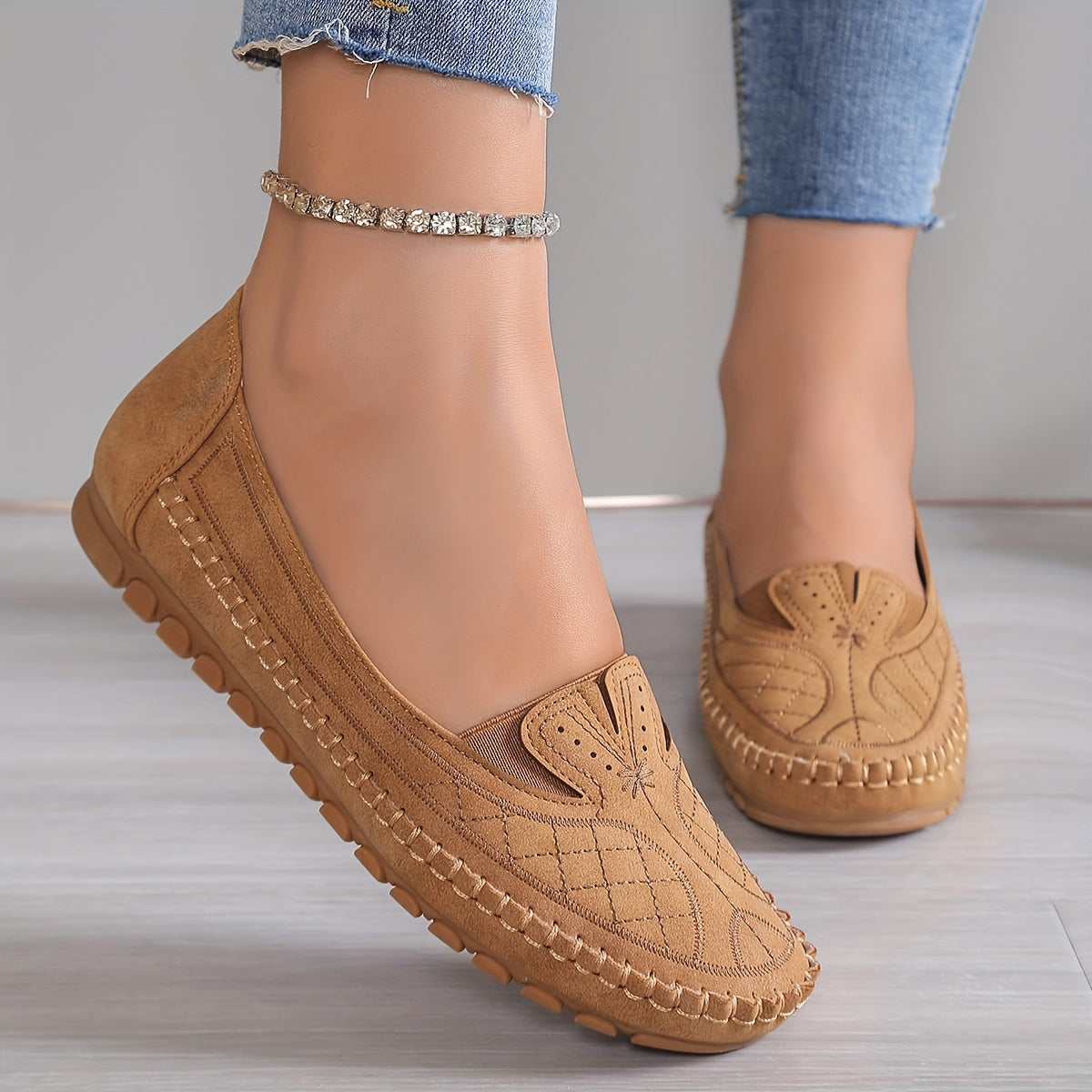 Women's Ballet Flats Faux Cover Slip-On Casual Shoes Cushioned TPR Sole