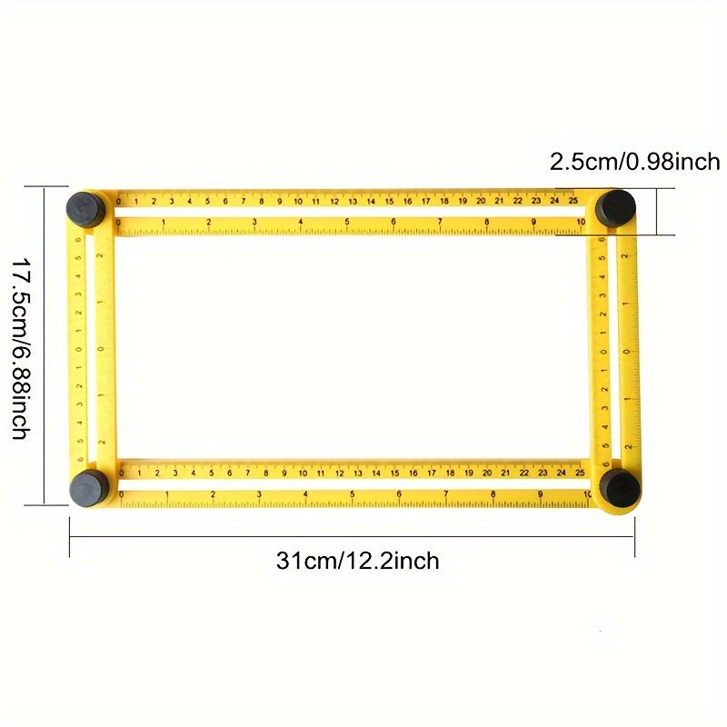 Regla cuadrada de plástico multifuncional con escalas métricas y en pulgadas