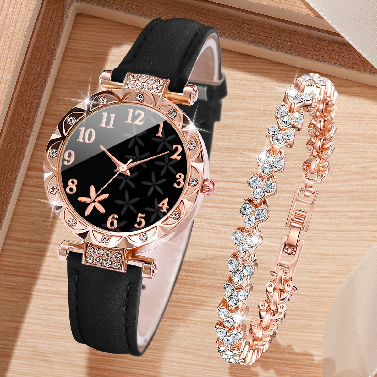 Women's Digital Quartz Watch with PU Leather Strap and Matching Bracelet