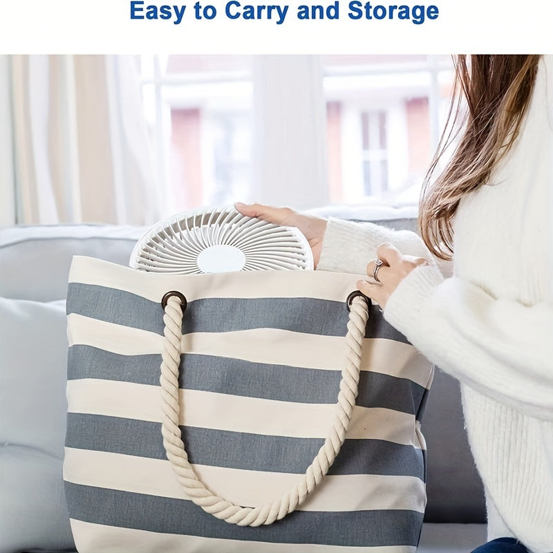 Batareyali portativ ventilyator, sozlanadigan balandlik, 4 tezlik rejimi, tortib olinadigan osilatatsiya - uy yoki ofis uchun ideal.