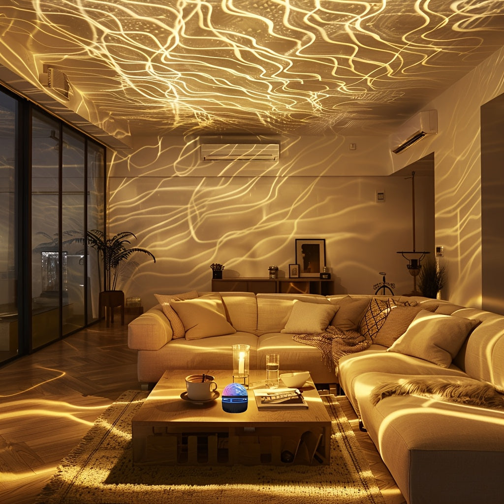 Water Ripple LED Night Light with Remote Control USB Powered Dimmable Black Plastic