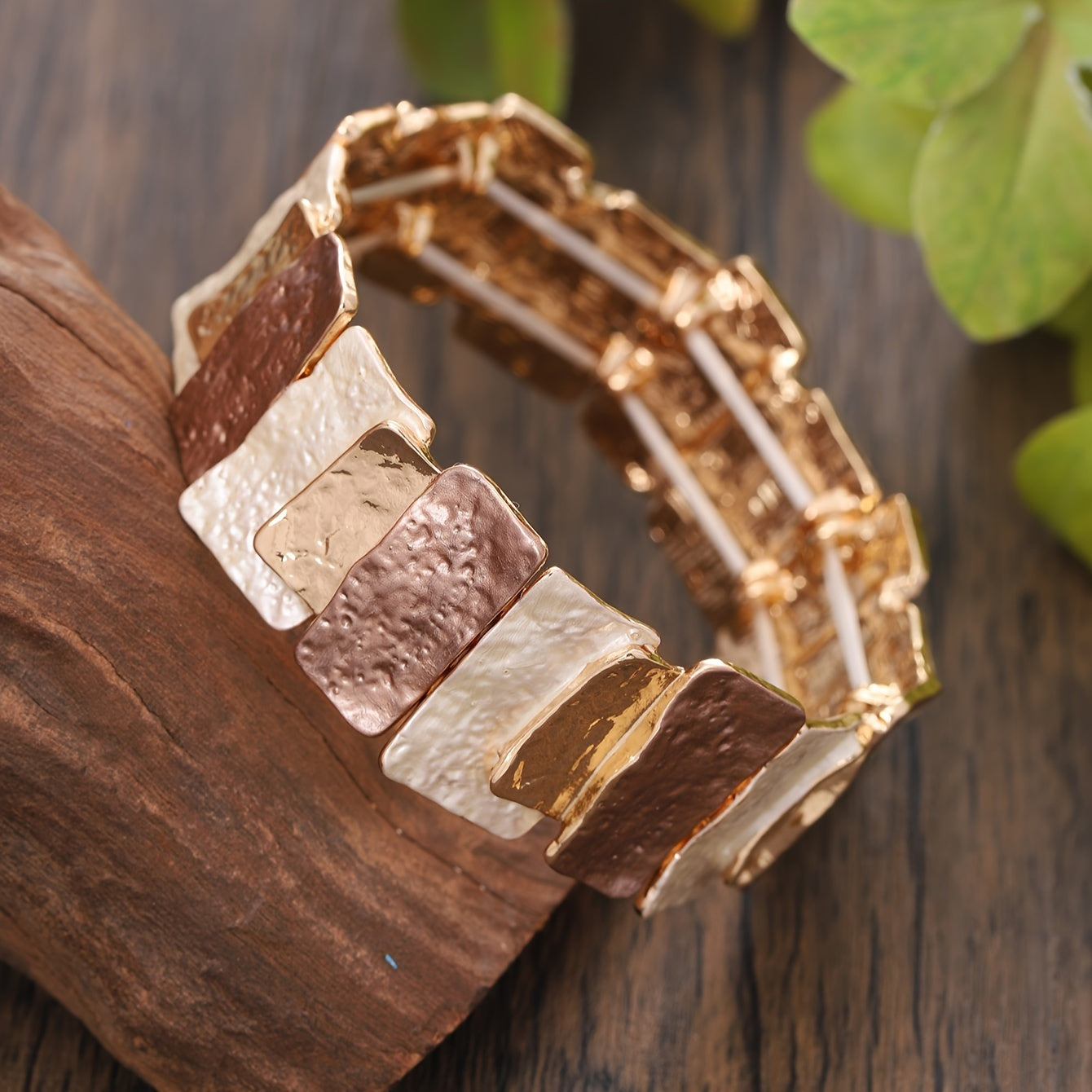 Vintage Boho kengaytiriladigan taqiladigan geometrik emal to'rtburchak ulanishi Khaki oltin-toni zink alloy