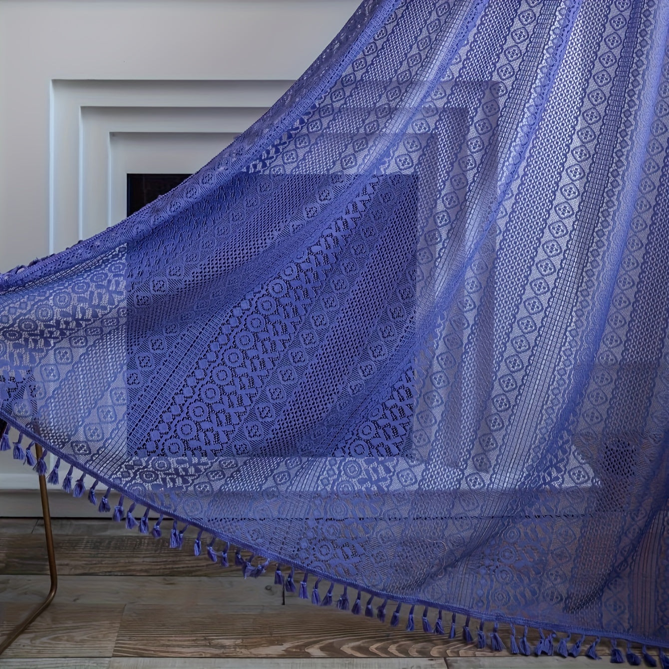 Cortinas de estilo bohemio Pop Hollow Beige con borlas, juego de cortinas translúcidas para sala de estar y dormitorio