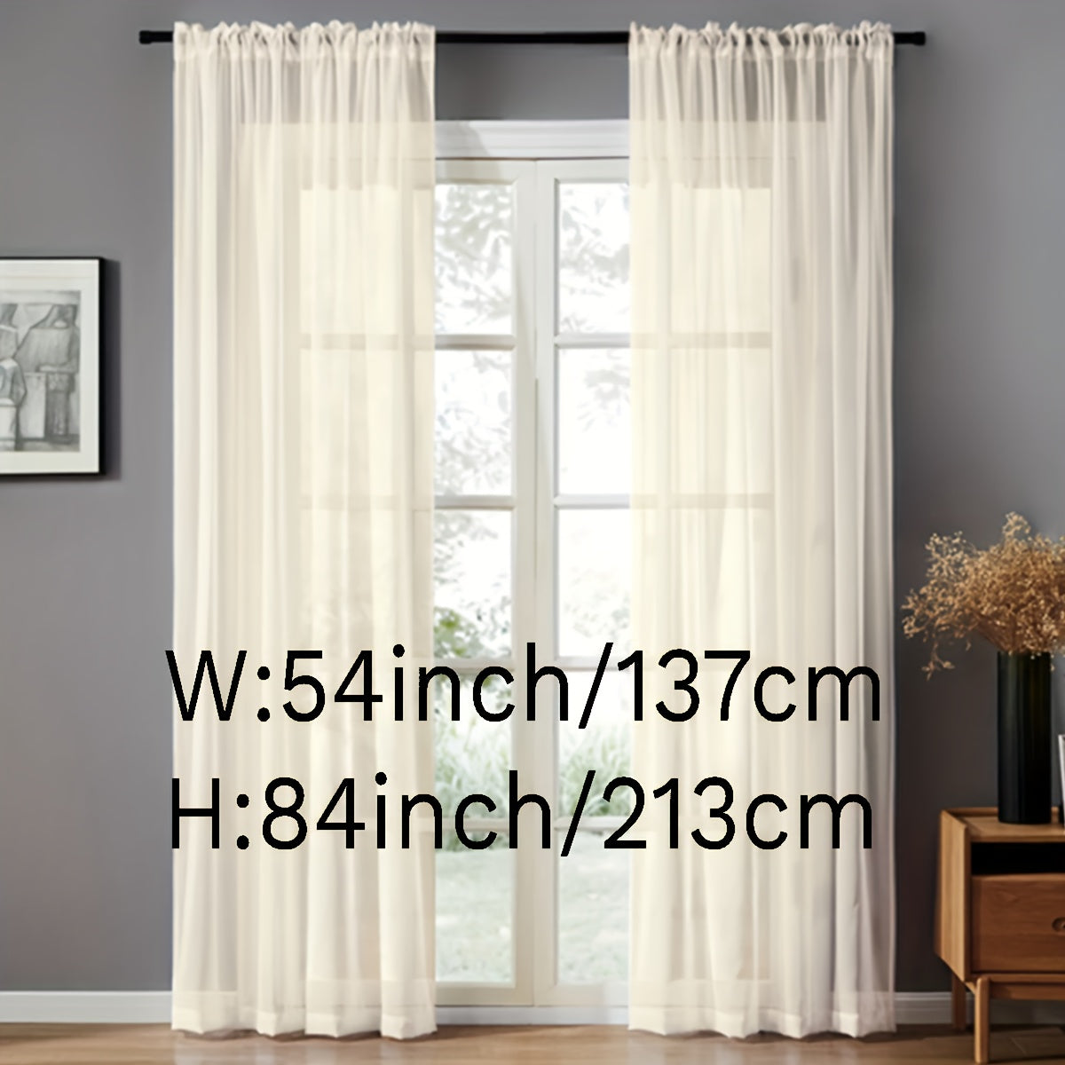 Pair of Sheer Voile Curtains with Rod Pocket for Kitchen Bedroom Living Room