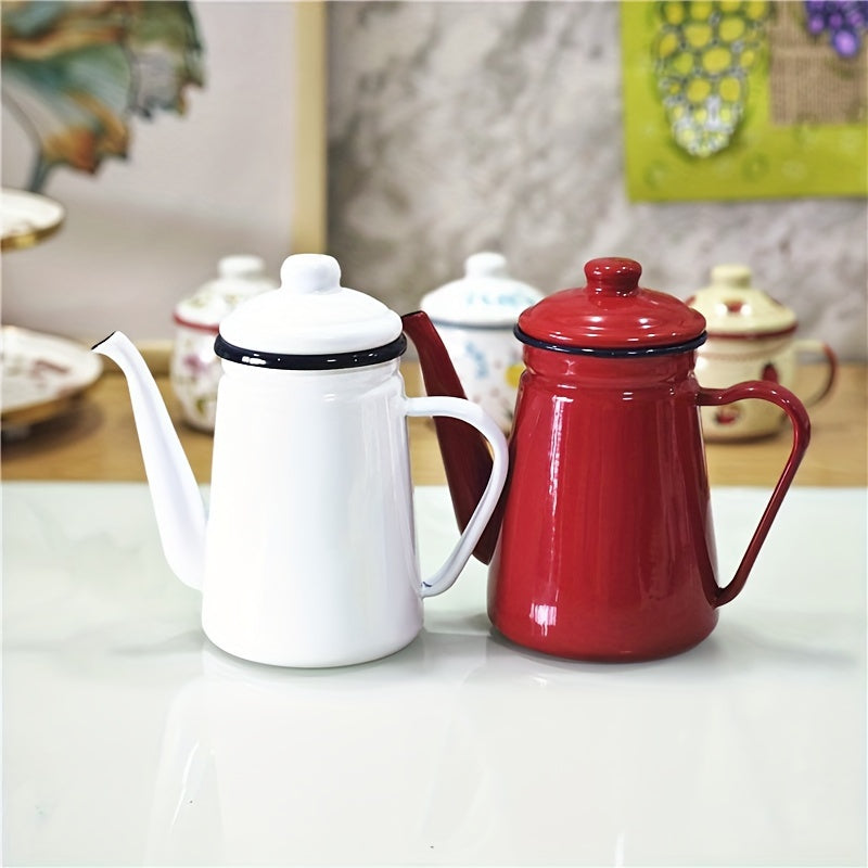 Retro Enamel Tea Kettle 1.1L Thickened Coffee Milk Tea Pot for Kitchen