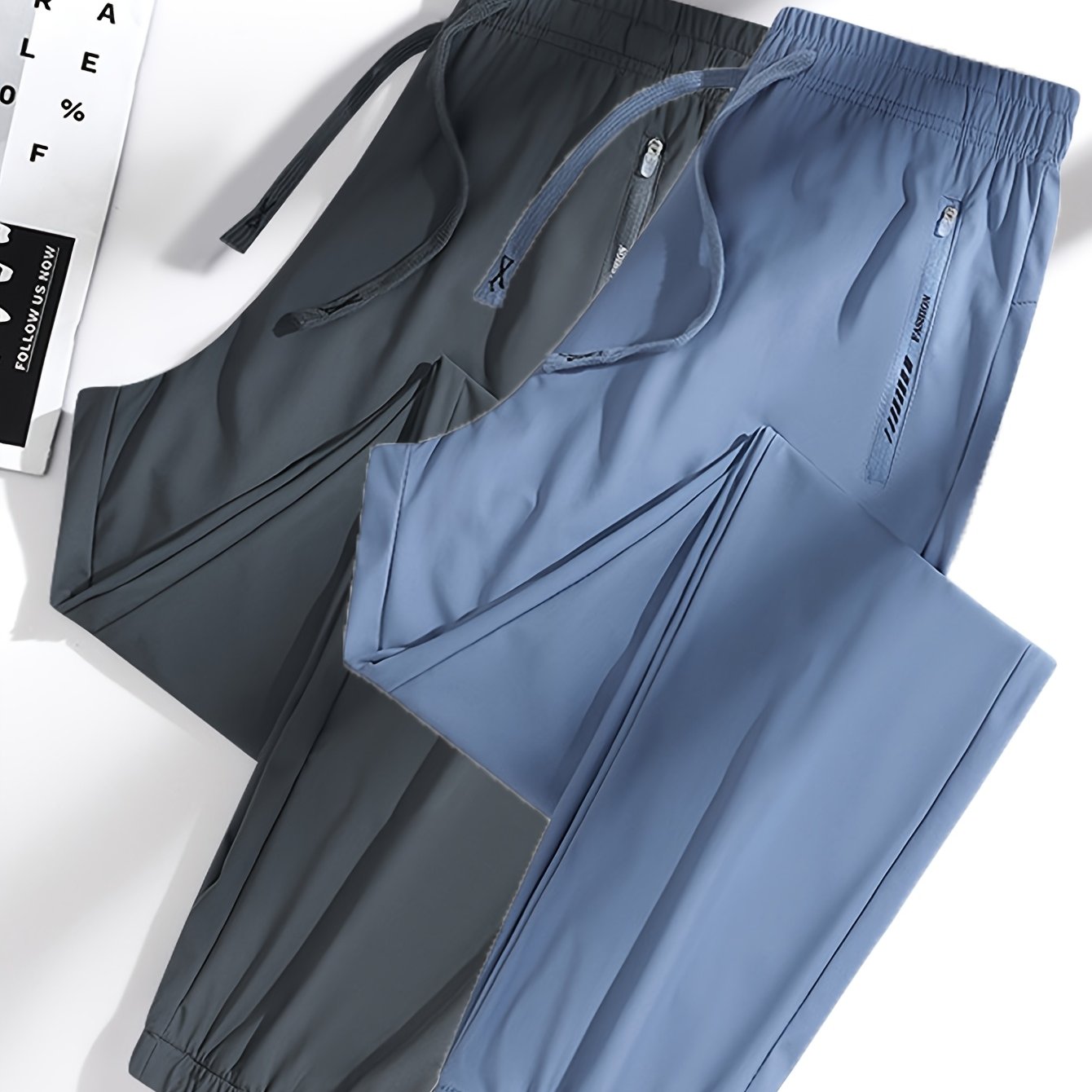 Women's Summer Sports Long Pants Tapered Joggers with Elastic Waist and Zipper Pockets